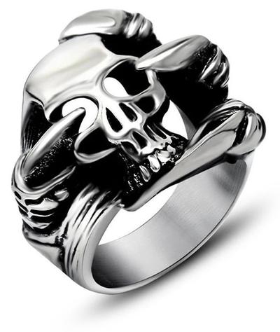 Bague Tête de Mort Entre les Griffes du Diable (Acier)