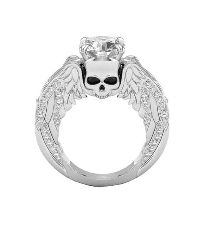 Bague Tête de Mort Femme<br> Ailes (Argent)